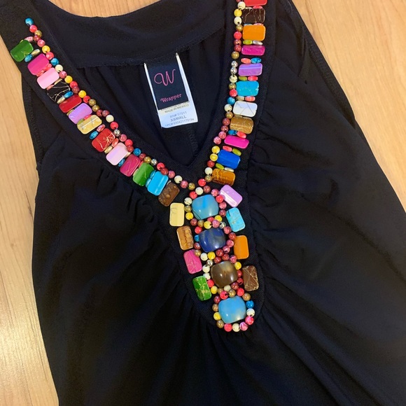 *2/$30* Wrapper Beaded Little Black Tank Dress - Picture 2 of 3